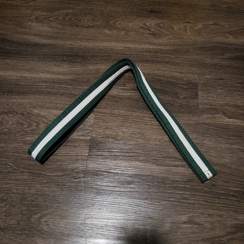 Karate Green Belt with White Stripe, Size 2